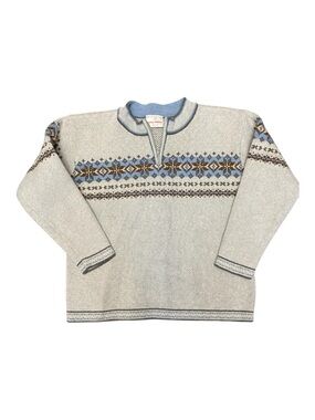 Light Gray and Blue Nordic-Pattern Men’s Sweater